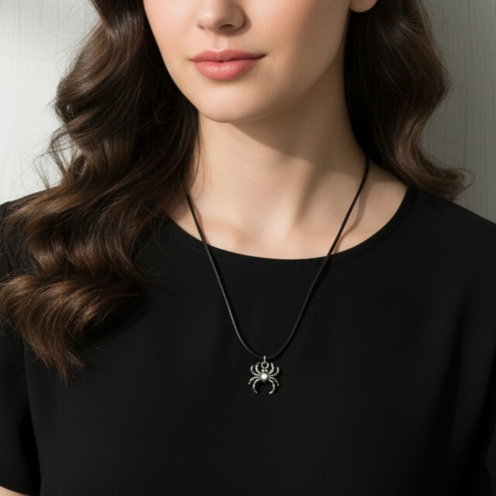 Black Corded Spider Necklace
